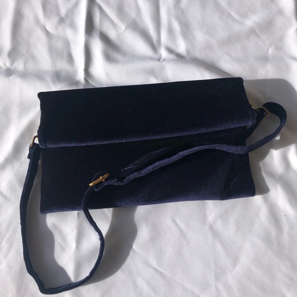 Anthropologie Navy Velvet Clutch Bag - Picture 2 of 7